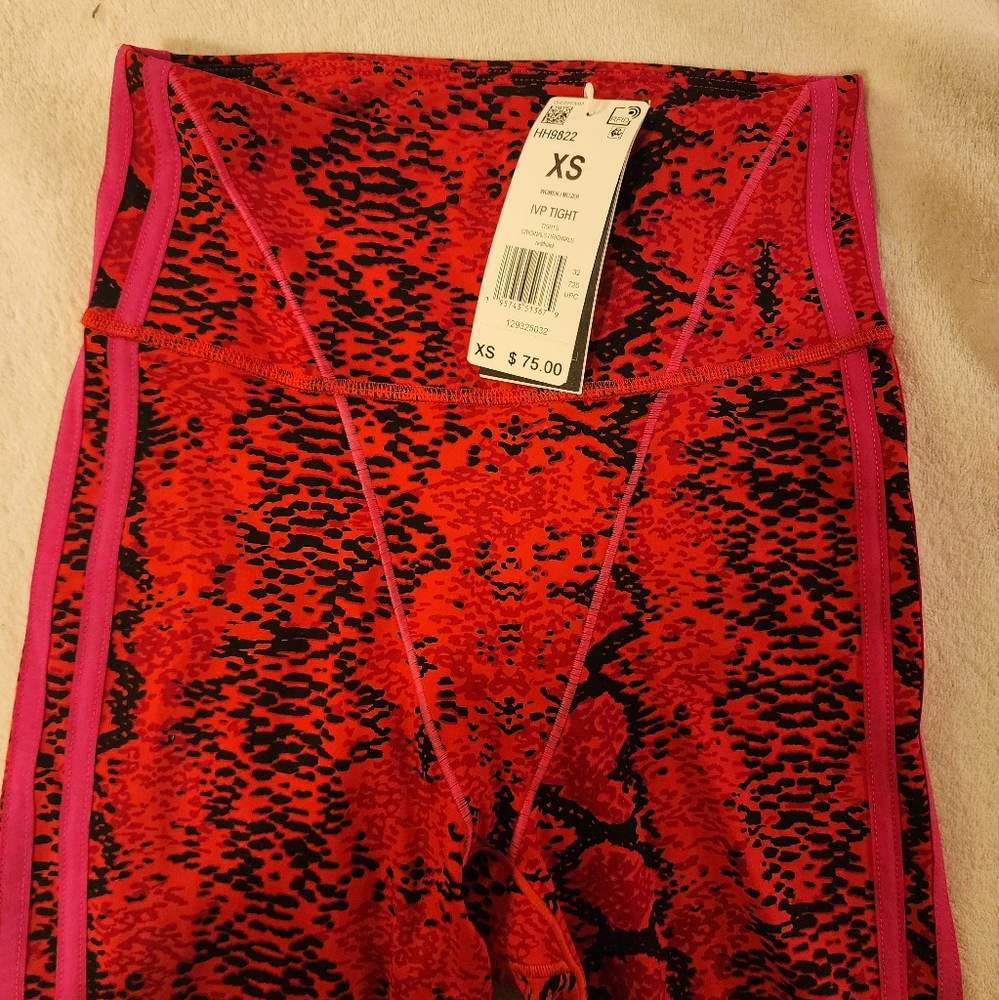 ADIDAS IVY PARK Red Heart Snakeskin Print Women's Leggings NWT